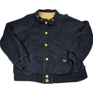 Lacoste Varsity Bomber Jacket Navy Blue Tan Reversible Embroidered Croc‎ Mens L